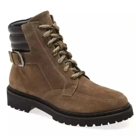 Aquatalia Mayra Weatherproof Lace Up Suede Ankle Lug Lace Up Moto Boots Size 11 - Picture 2 of 13